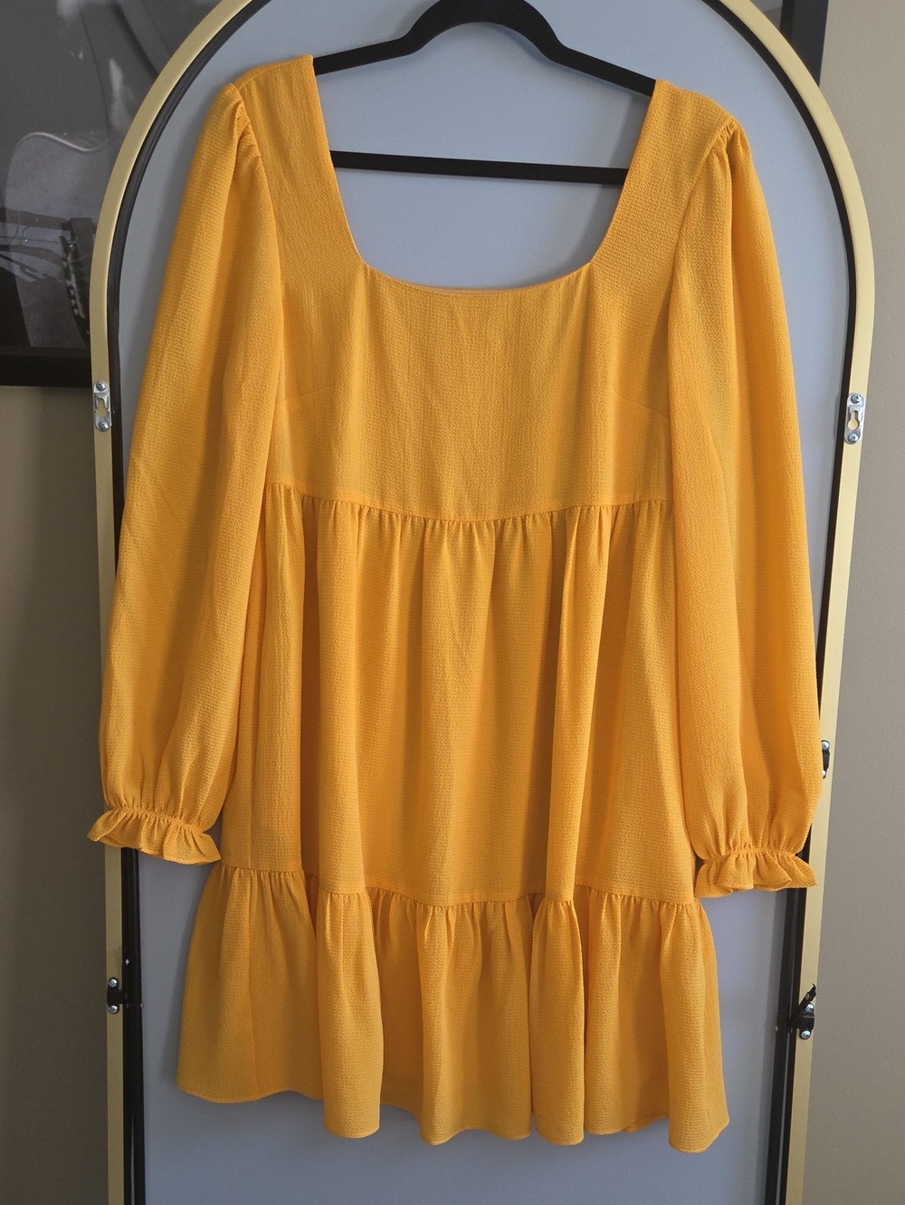 BCBG Paris Yellow Tiered Long Sleeve Mini Dress